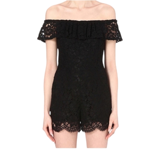 Sandro Off Shoulder Black Lace Romper, S, EUC - Picture 1 of 5
